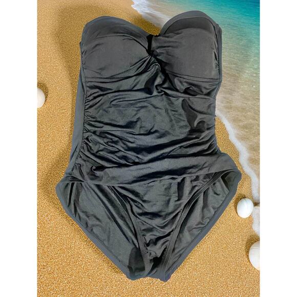 Anne Cole Black Strapless Swimsuit Women's Size 12 Black One Piece New With Tags - Picture 1 of 11